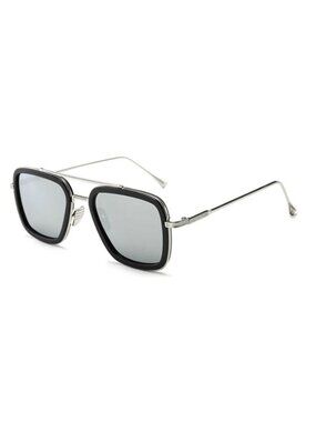Square Aviator Unisex Sunglasses With Silver Frame And Gradient Black/Grey Lense